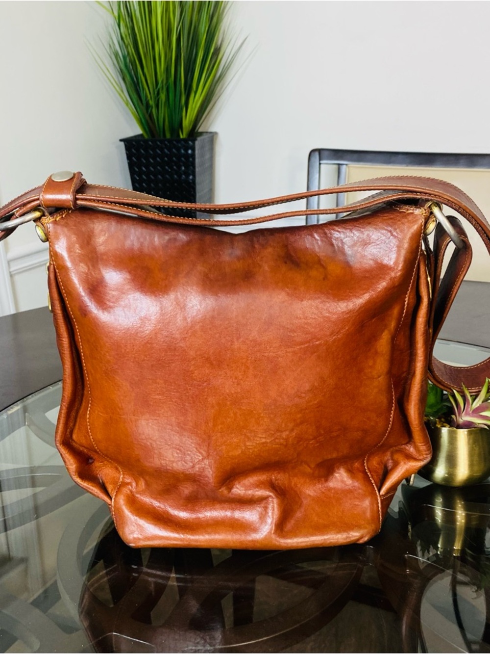 Marino Orlandi Cognac Brown Leather Shoulder Bag - Picture 5 of 12